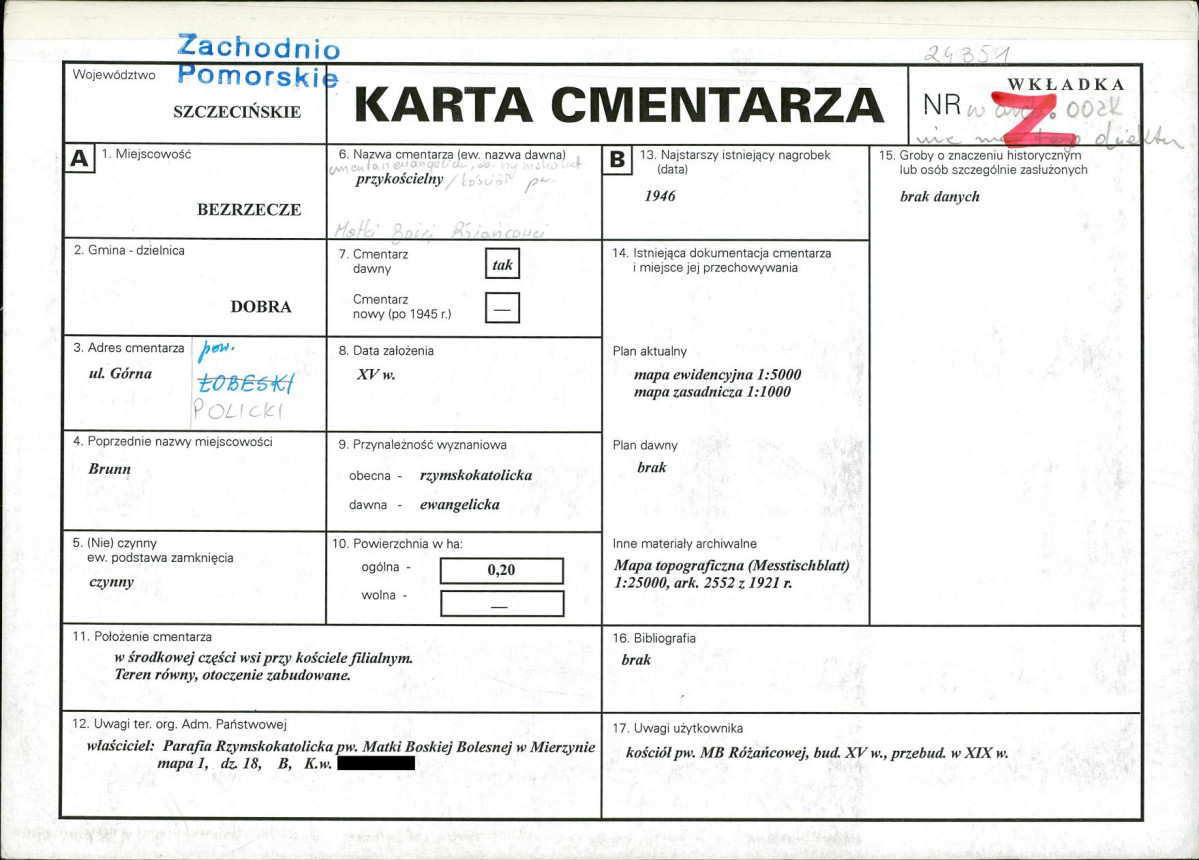 KC - Karta cmentarza, skan nr 1
