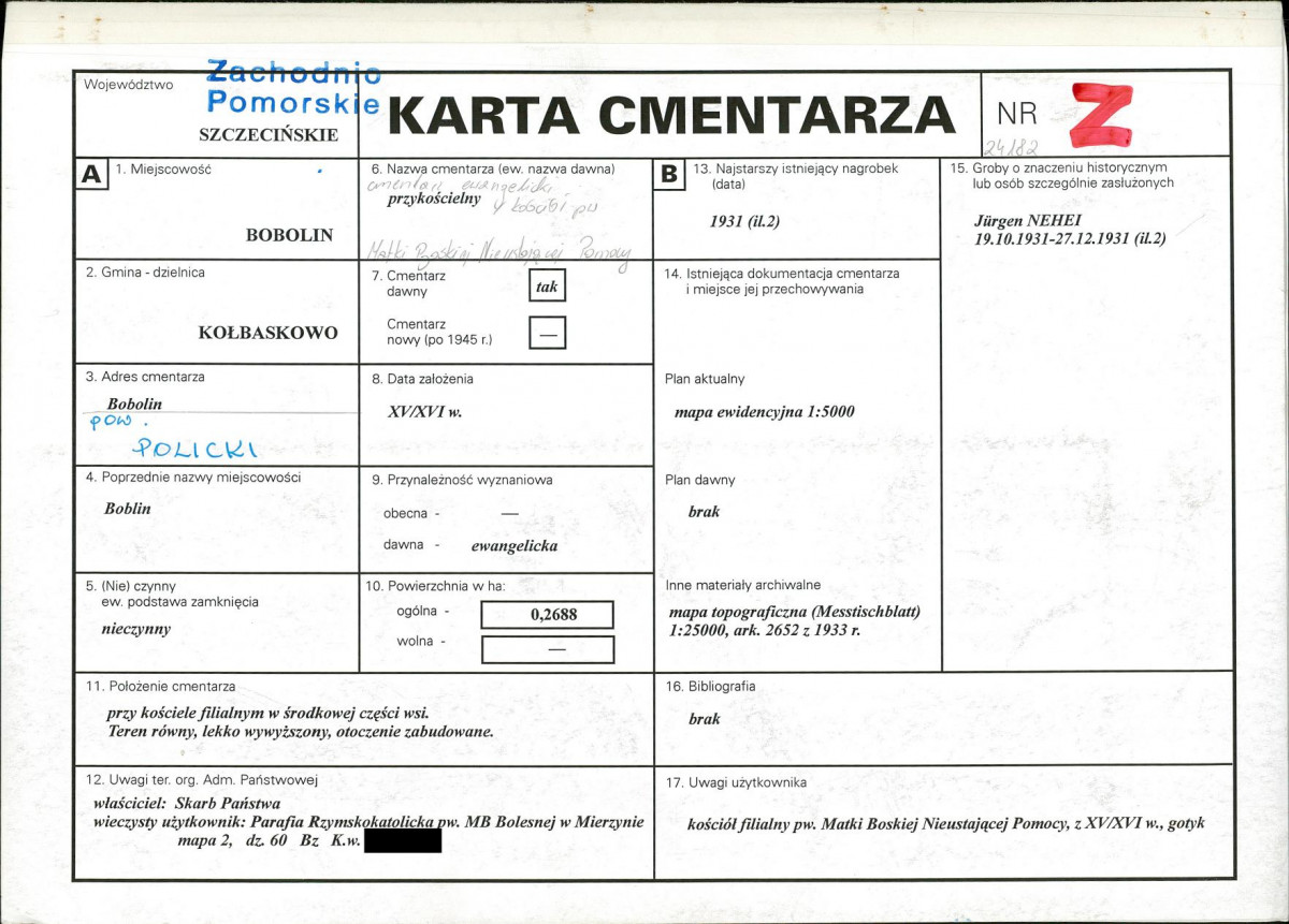 KC - Karta cmentarza, skan nr 1