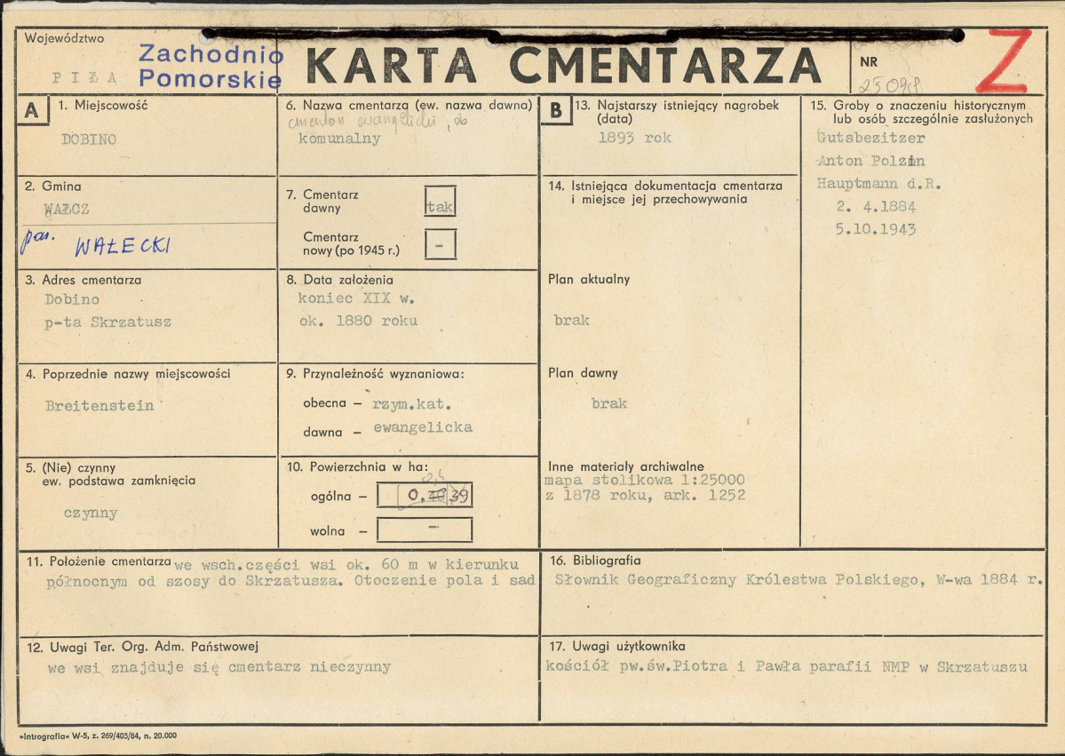 KC - Karta cmentarza, skan nr 1