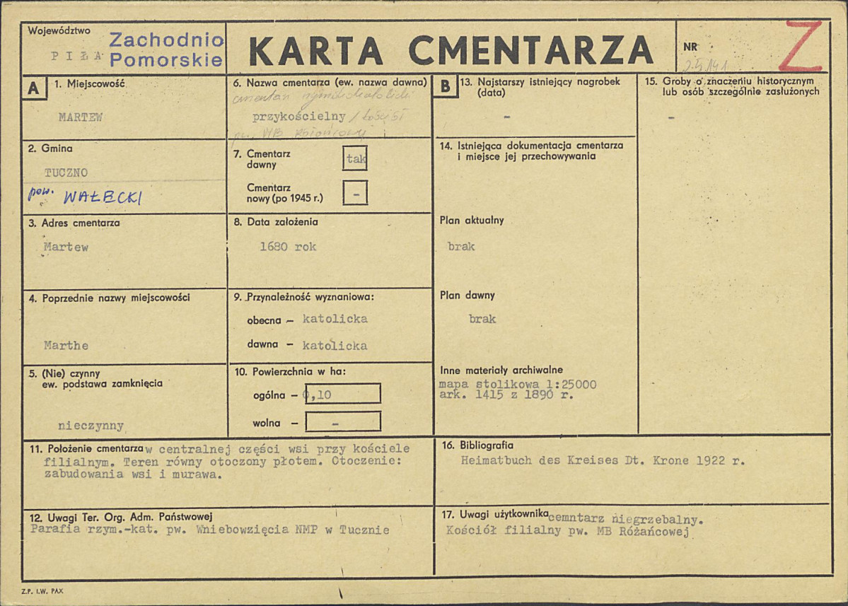 KC - Karta cmentarza, skan nr 1