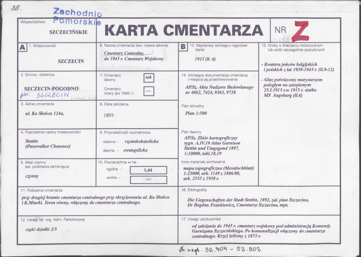KC - Karta cmentarza, skan nr 1