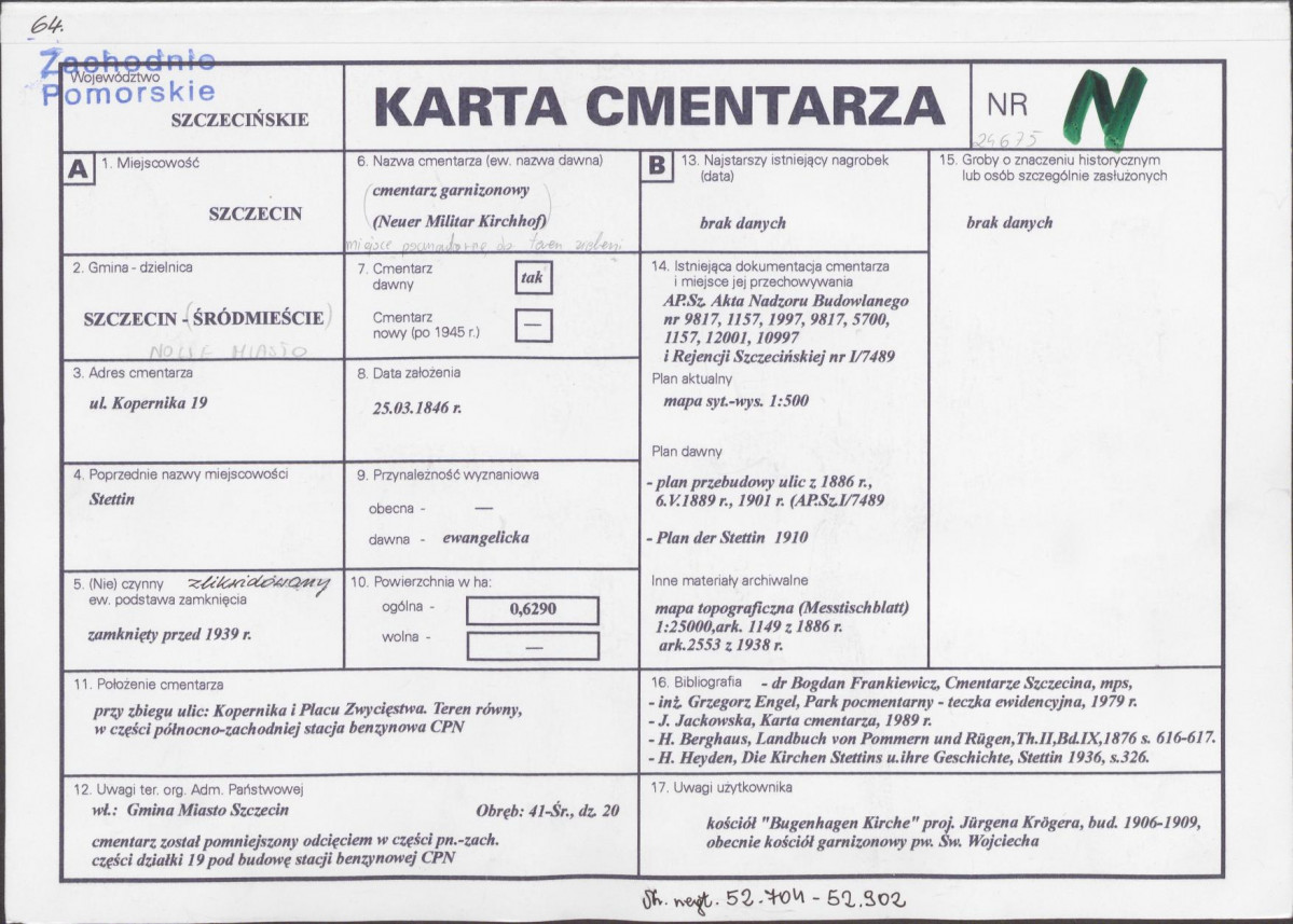 KC - Karta cmentarza, skan nr 1