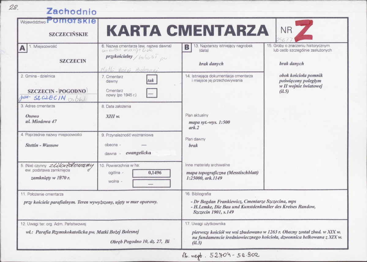 KC - Karta cmentarza, skan nr 1
