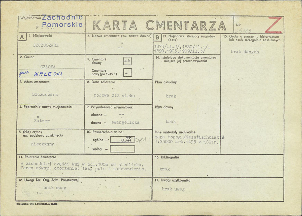 KC - Karta cmentarza, skan nr 1