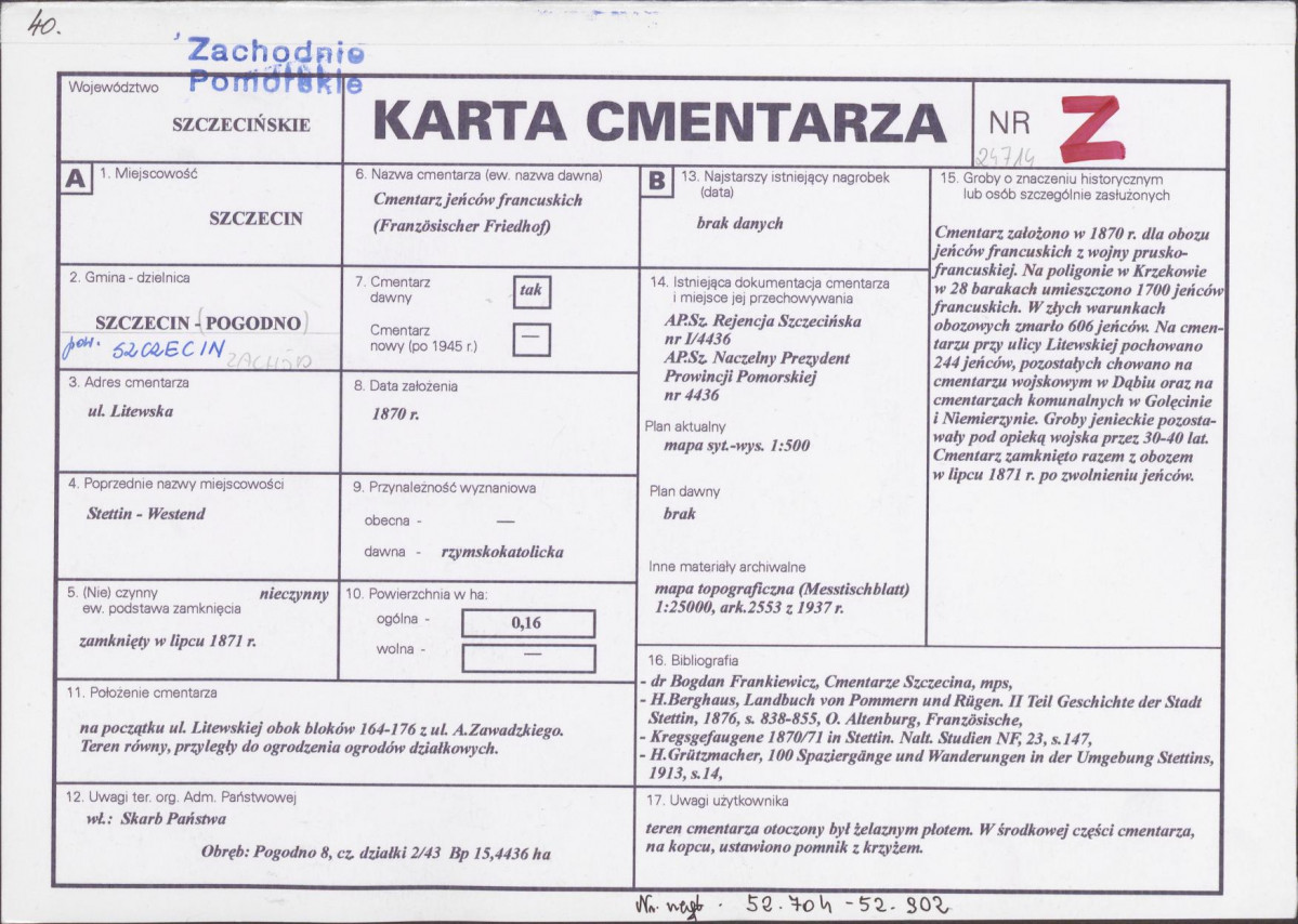 KC - Karta cmentarza, skan nr 1