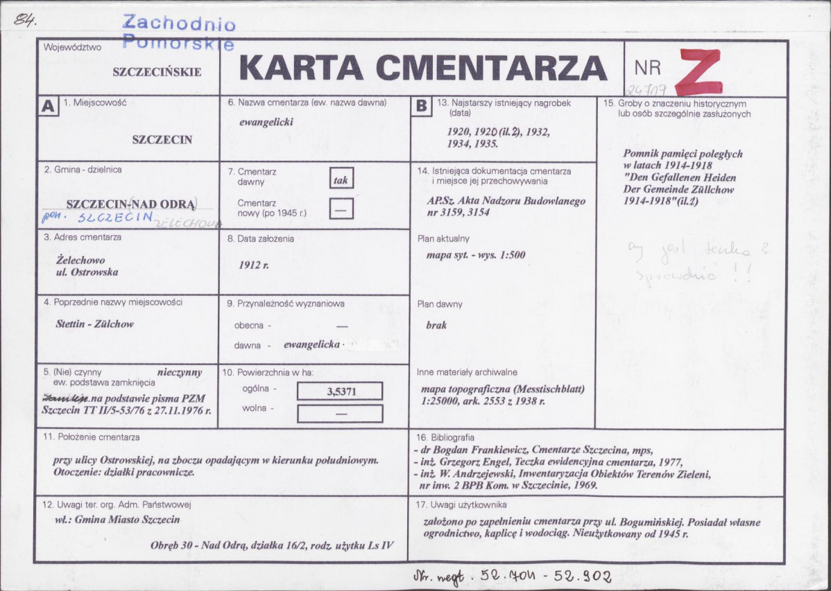 KC - Karta cmentarza, skan nr 1