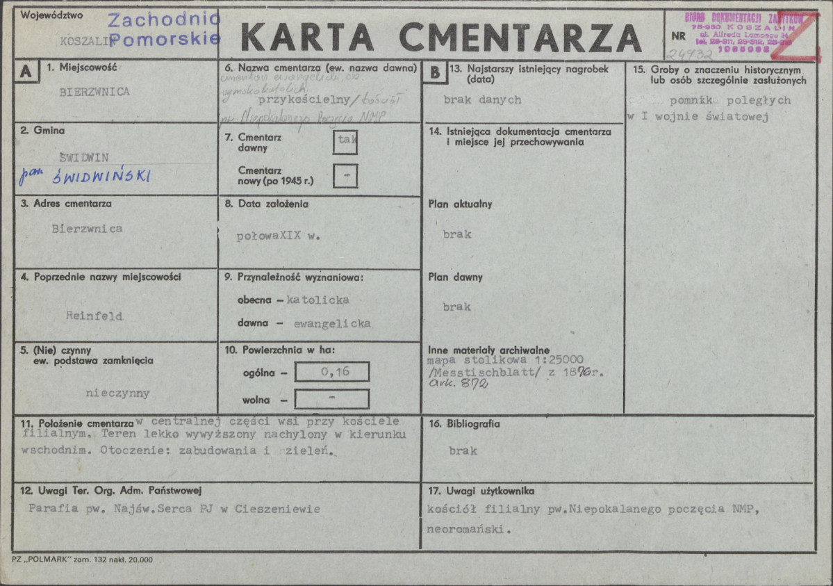 KC - Karta cmentarza, skan nr 1