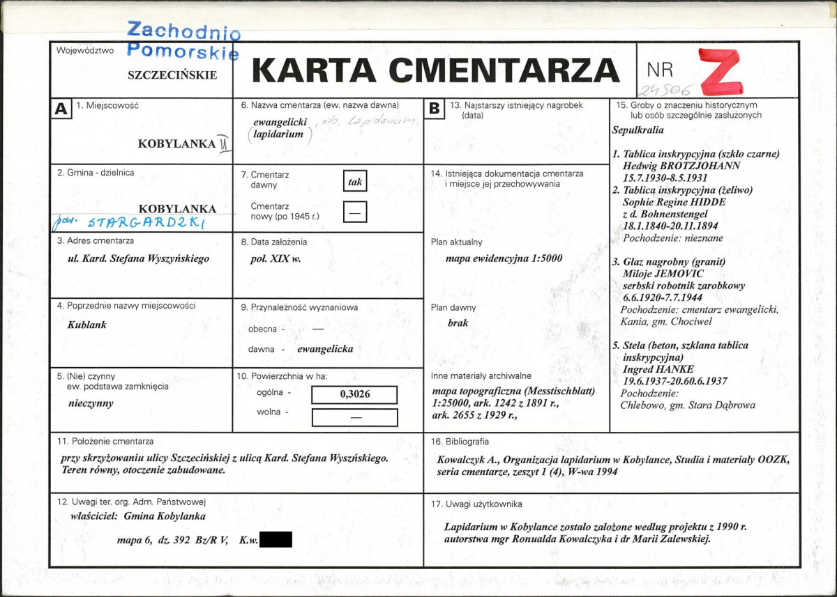 KC - Karta cmentarza, skan nr 1