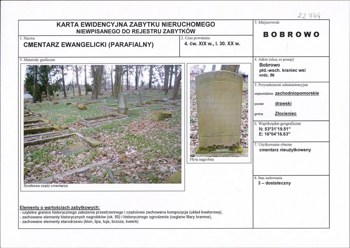 Karta obiektu niewpisanego do rejestru, skan nr 1