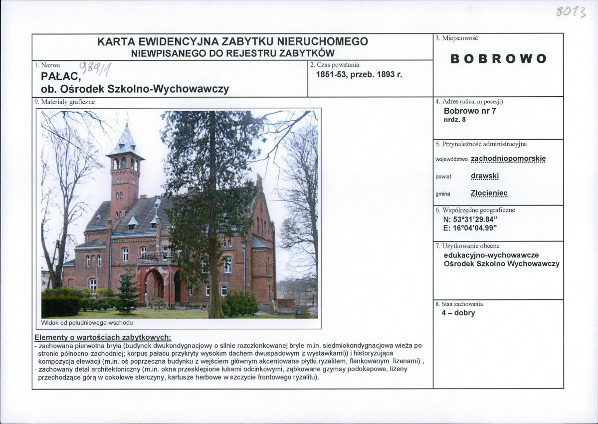 Karta obiektu niewpisanego do rejestru, skan nr 1