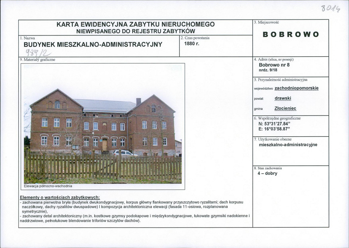 Karta obiektu niewpisanego do rejestru, skan nr 1