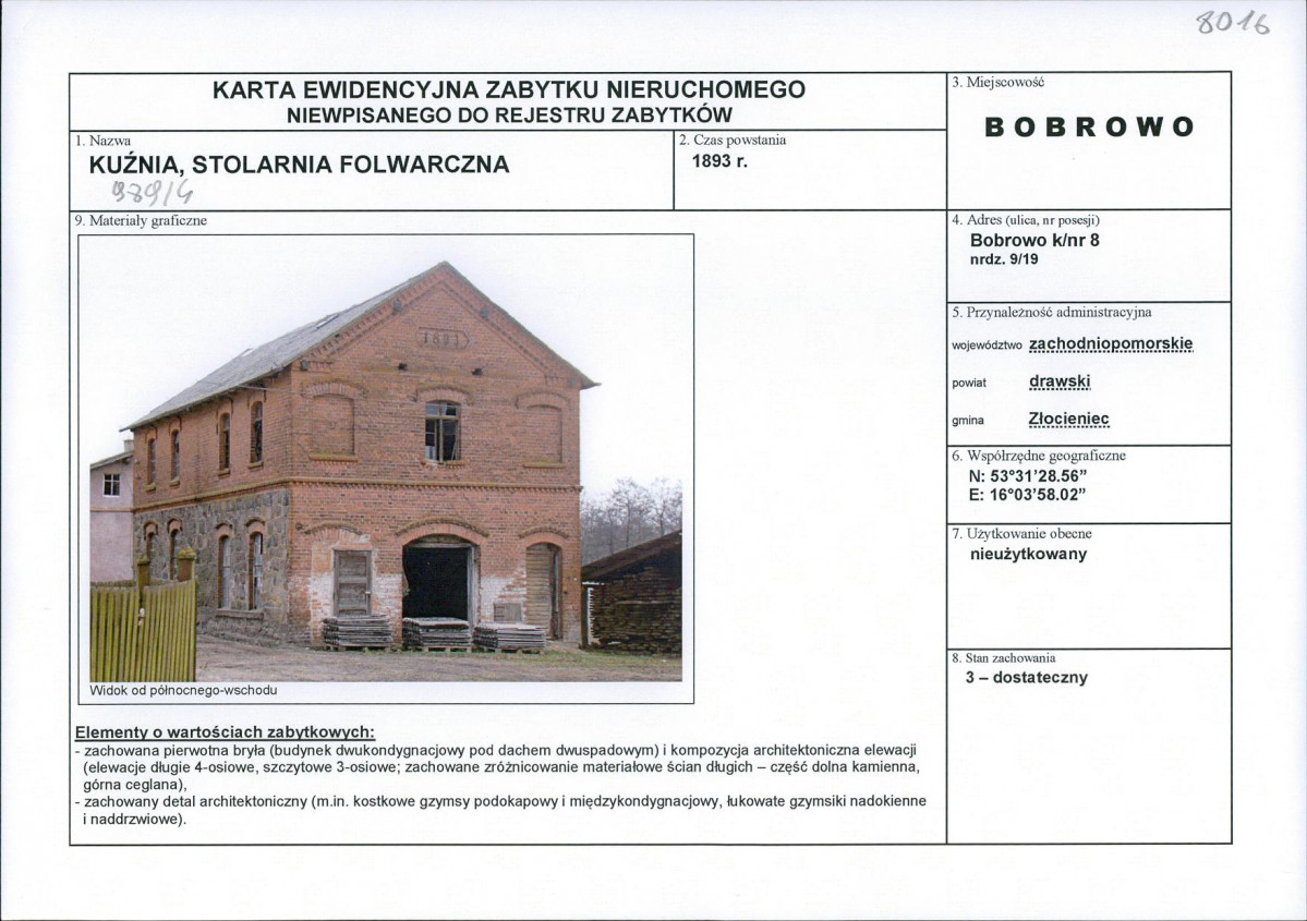 Karta obiektu niewpisanego do rejestru, skan nr 1