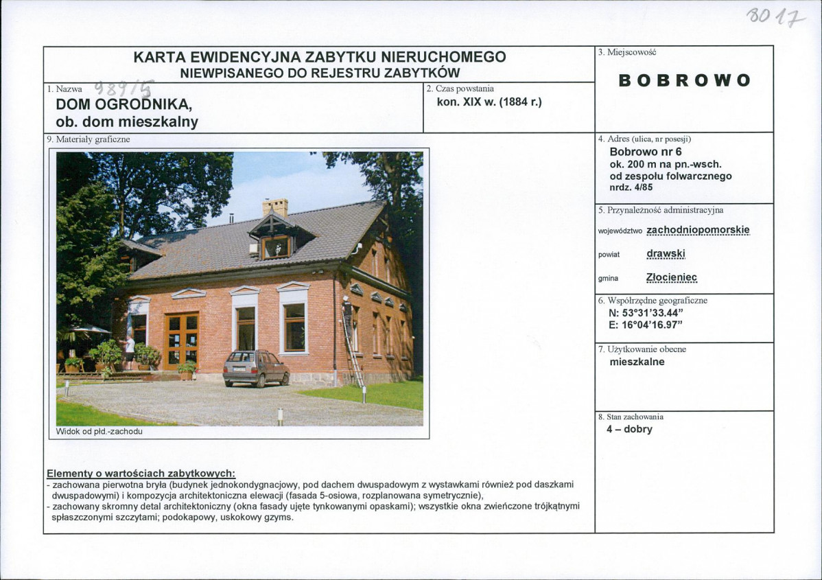 Karta obiektu niewpisanego do rejestru, skan nr 1