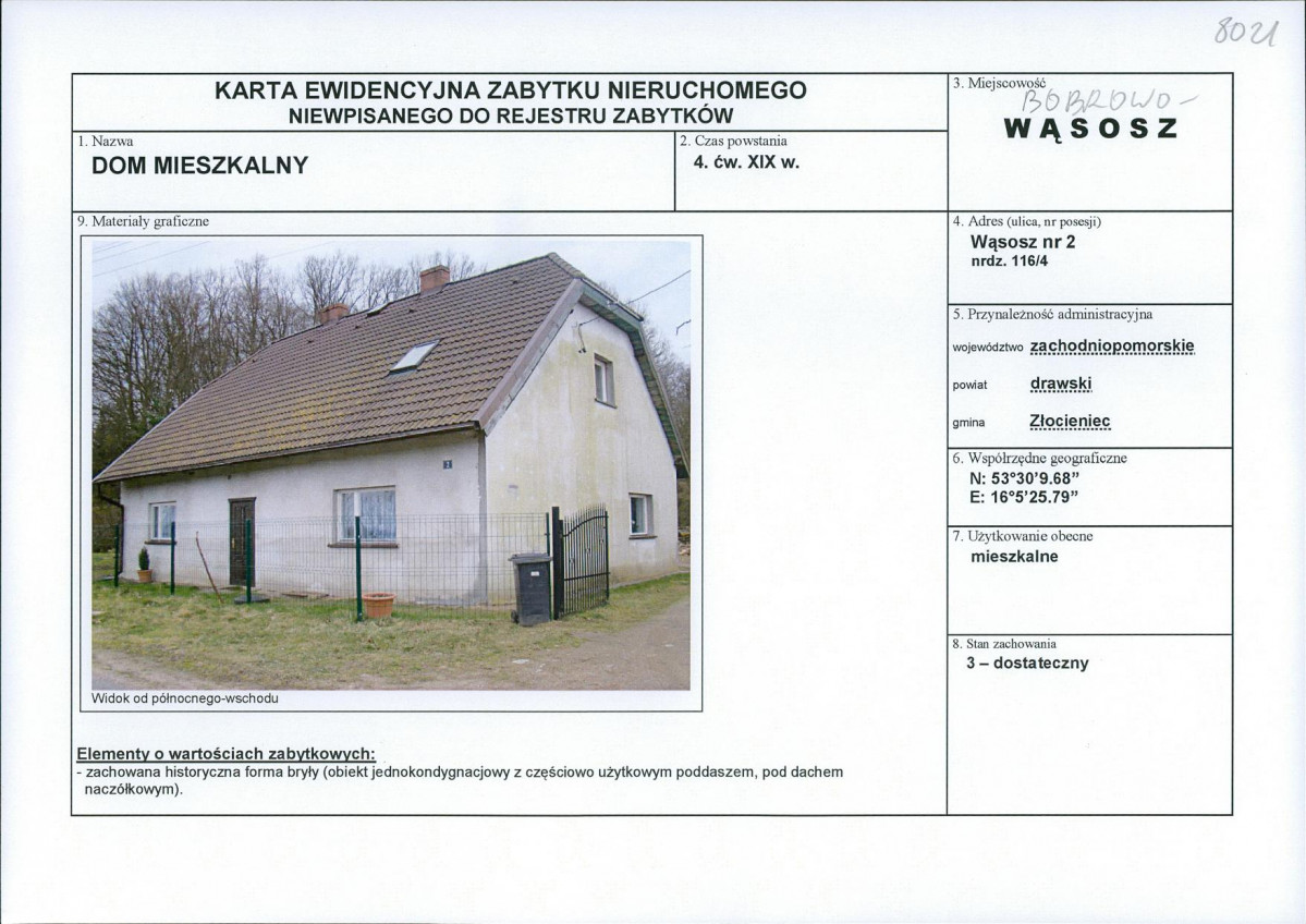 KEZN - Karta obiektu niewpisanego do rejestru, skan nr 1
