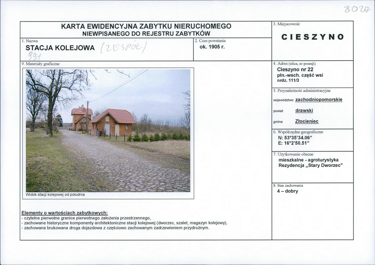 Karta obiektu niewpisanego do rejestru, skan nr 1