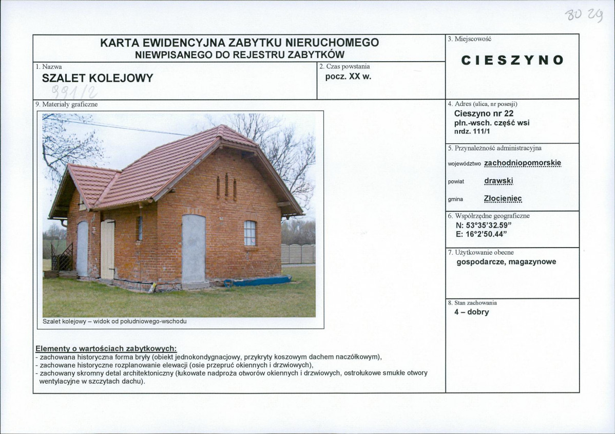 Karta obiektu niewpisanego do rejestru, skan nr 1
