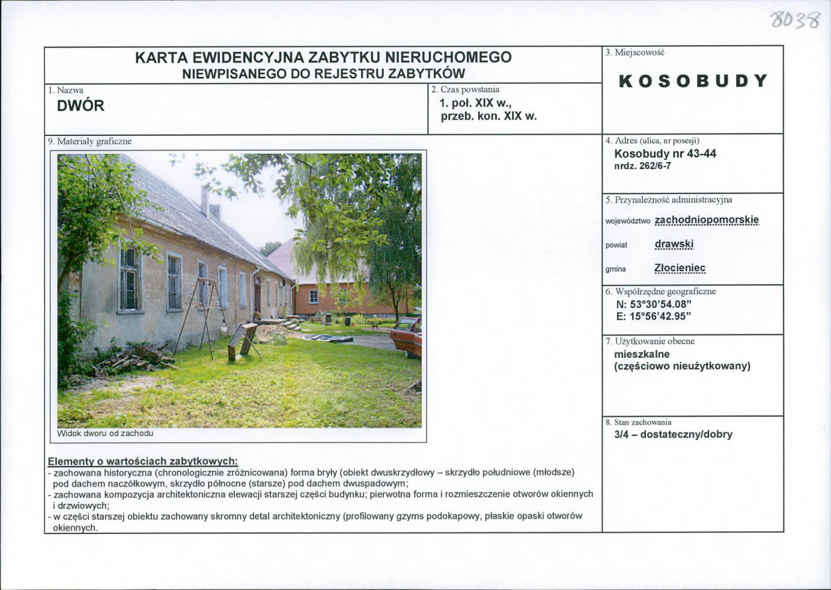 Karta obiektu niewpisanego do rejestru, skan nr 1