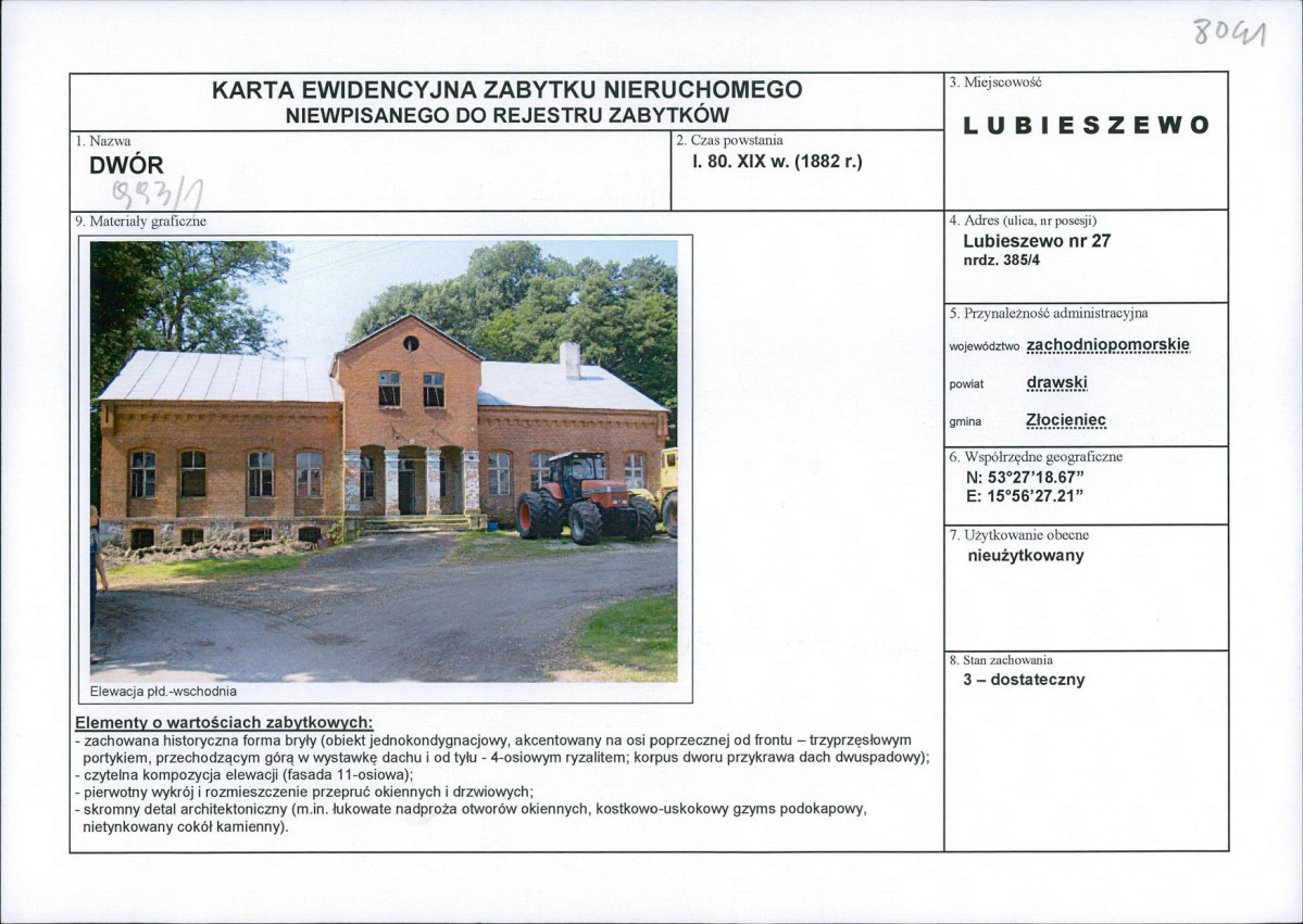 Karta obiektu niewpisanego do rejestru, skan nr 1