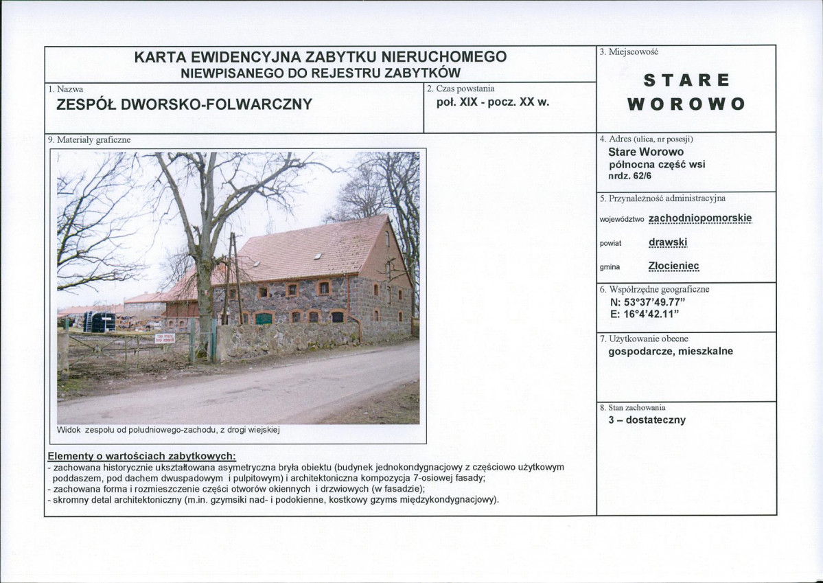 Karta obiektu niewpisanego do rejestru, skan nr 1