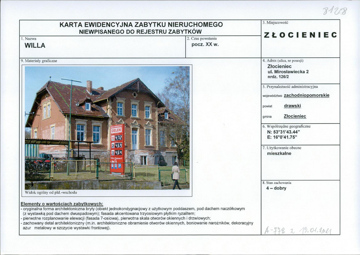 Karta obiektu niewpisanego do rejestru, skan nr 1