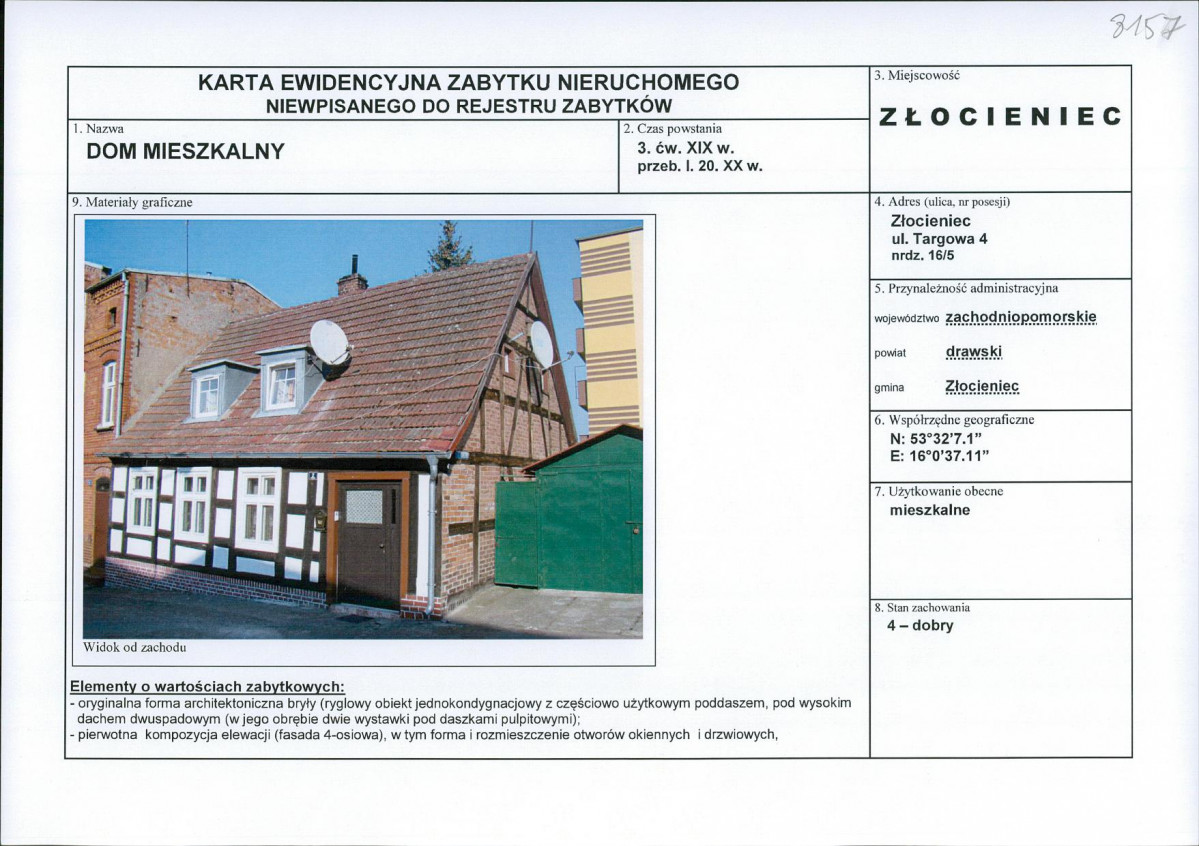 Karta obiektu niewpisanego do rejestru, skan nr 1