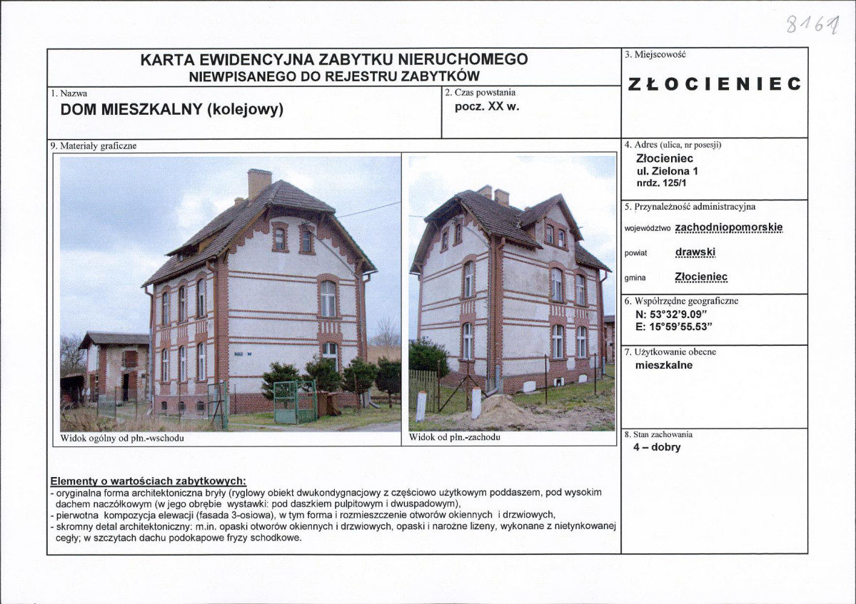 Karta obiektu niewpisanego do rejestru, skan nr 1