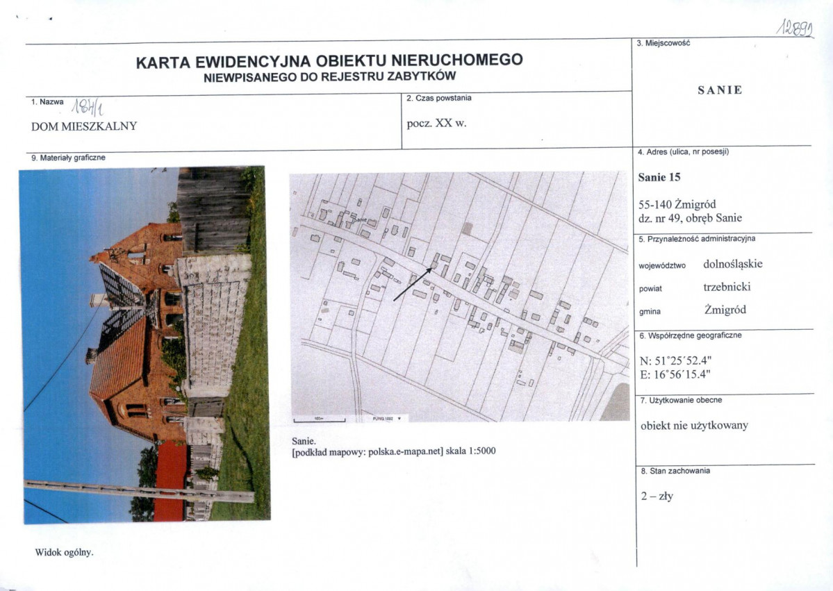 Karta obiektu niewpisanego do rejestru, skan nr 1