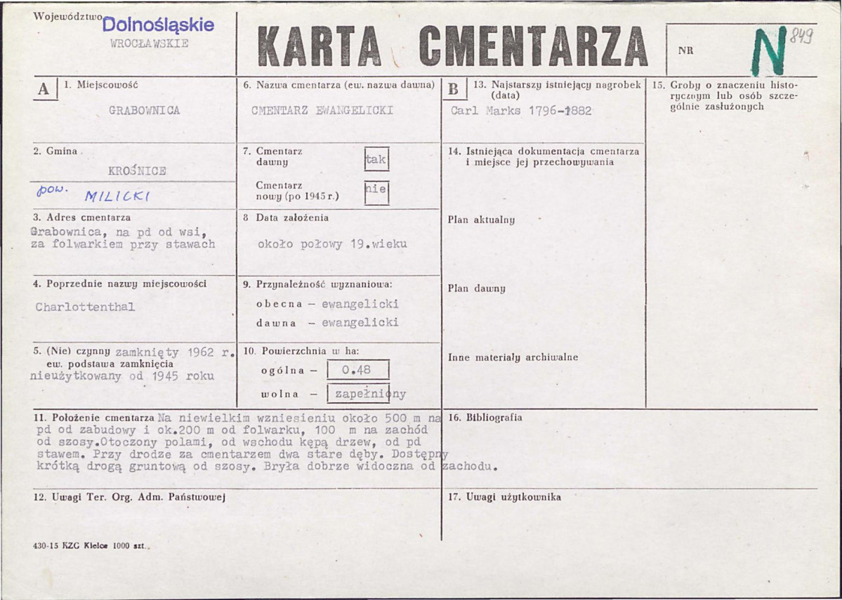 KC - Karta cmentarza, skan nr 1
