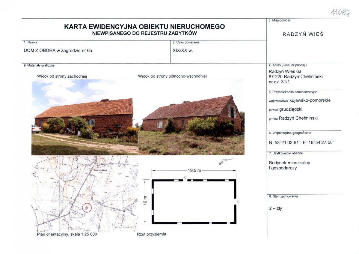 Karta obiektu niewpisanego do rejestru, skan nr 1