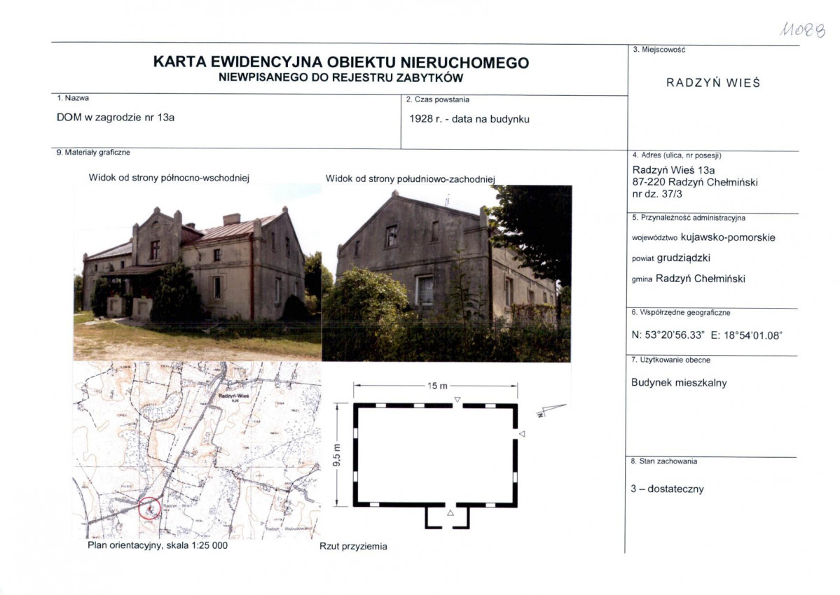 Karta obiektu niewpisanego do rejestru, skan nr 1