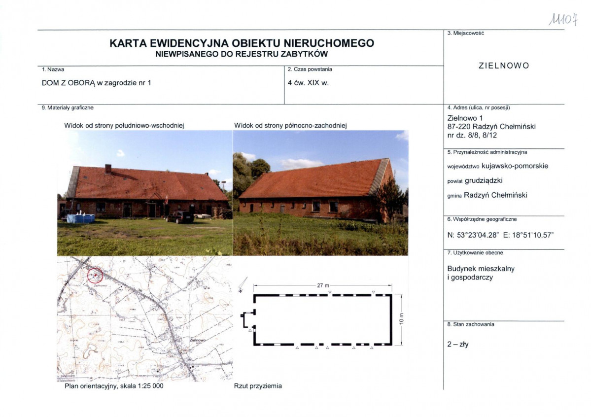 Karta obiektu niewpisanego do rejestru, skan nr 1