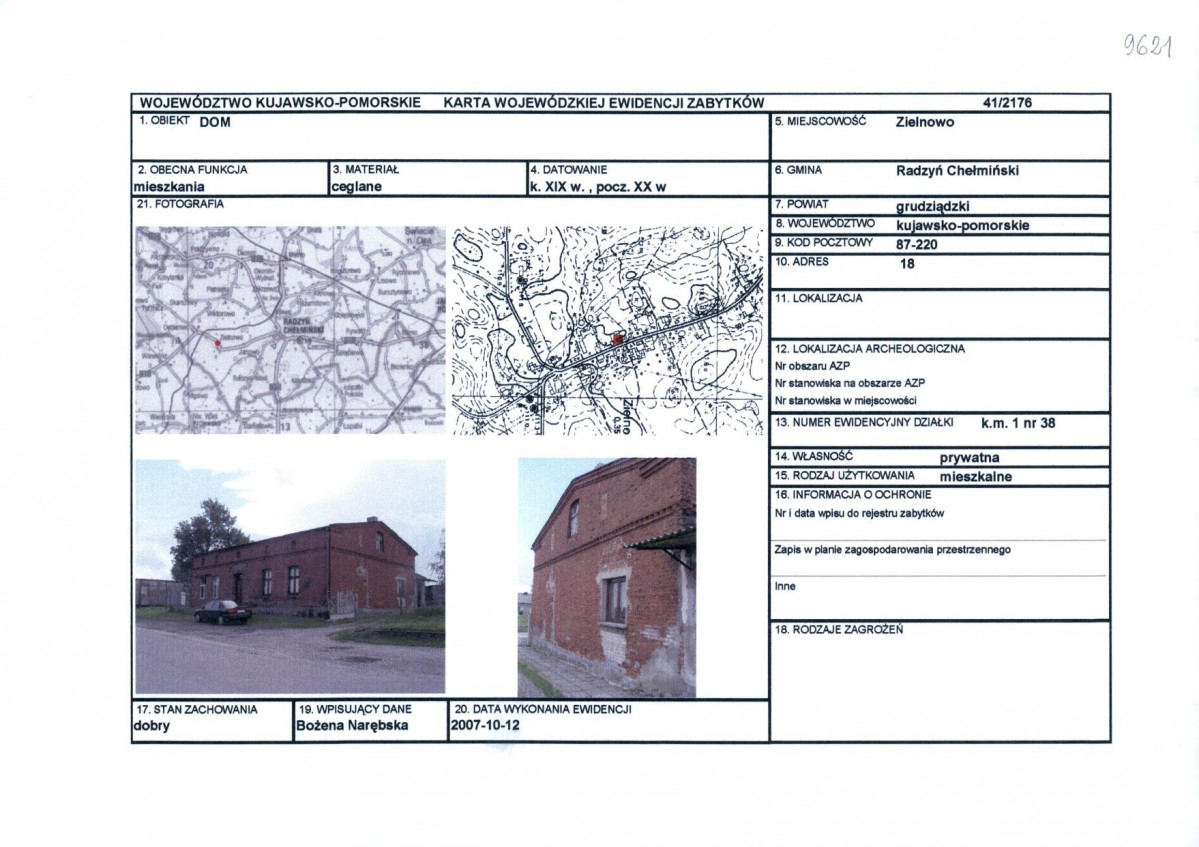 KEZN - Karta obiektu niewpisanego do rejestru, skan nr 1