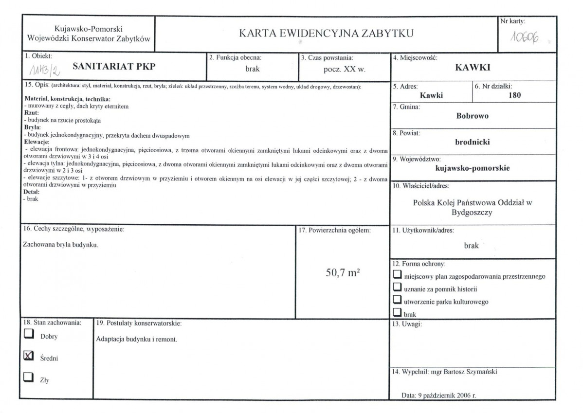 Karta obiektu niewpisanego do rejestru, skan nr 1