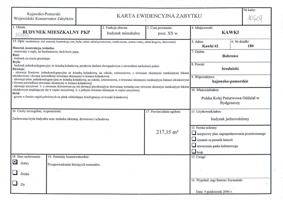 Karta obiektu niewpisanego do rejestru, skan nr 1