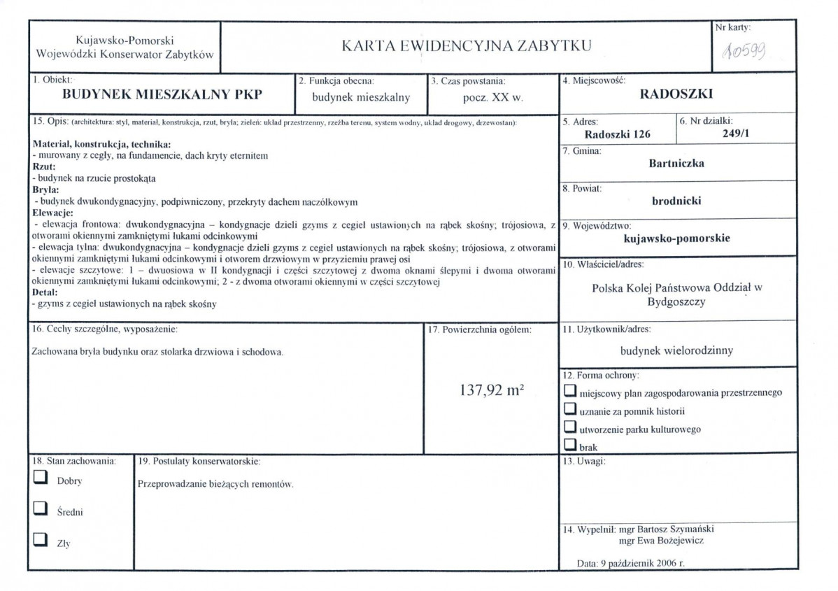 Karta obiektu niewpisanego do rejestru, skan nr 1