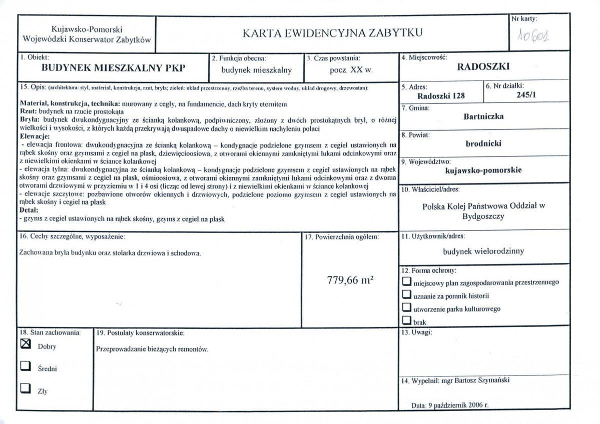 Karta obiektu niewpisanego do rejestru, skan nr 1