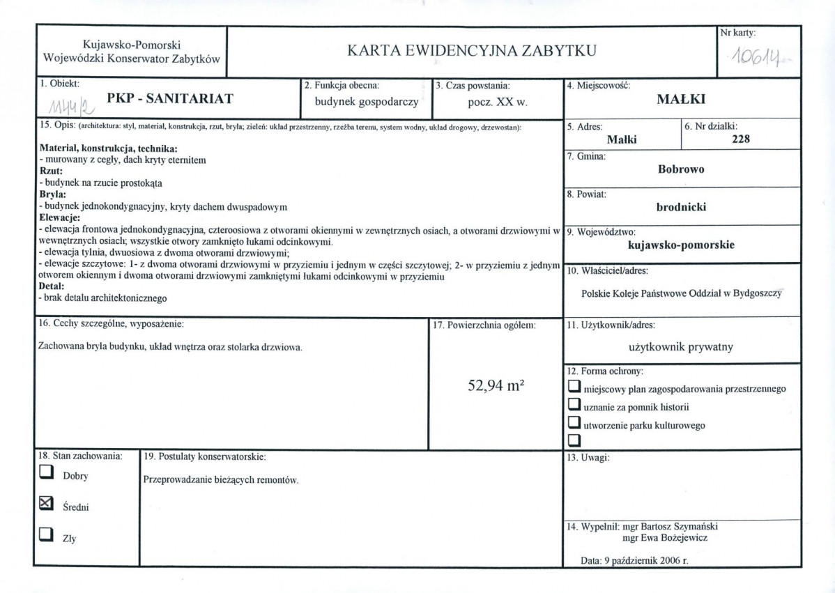 Karta obiektu niewpisanego do rejestru, skan nr 1