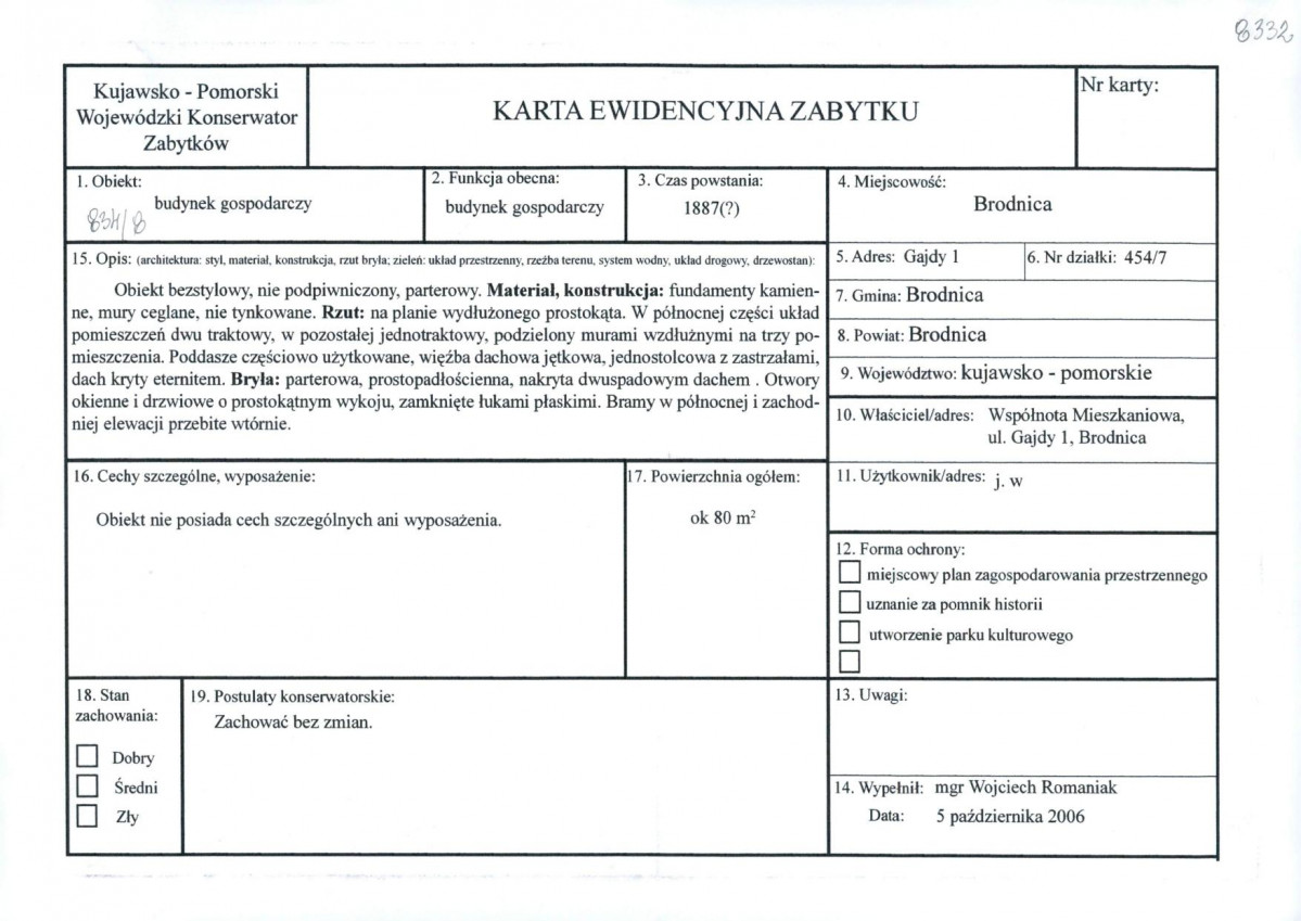 Karta obiektu niewpisanego do rejestru, skan nr 1