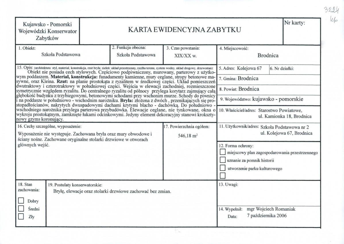 Karta obiektu niewpisanego do rejestru, skan nr 1