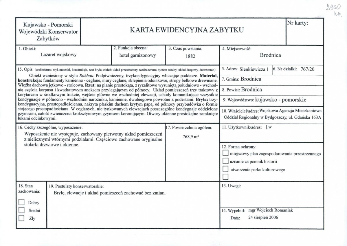 KEZN - Karta obiektu niewpisanego do rejestru, skan nr 1