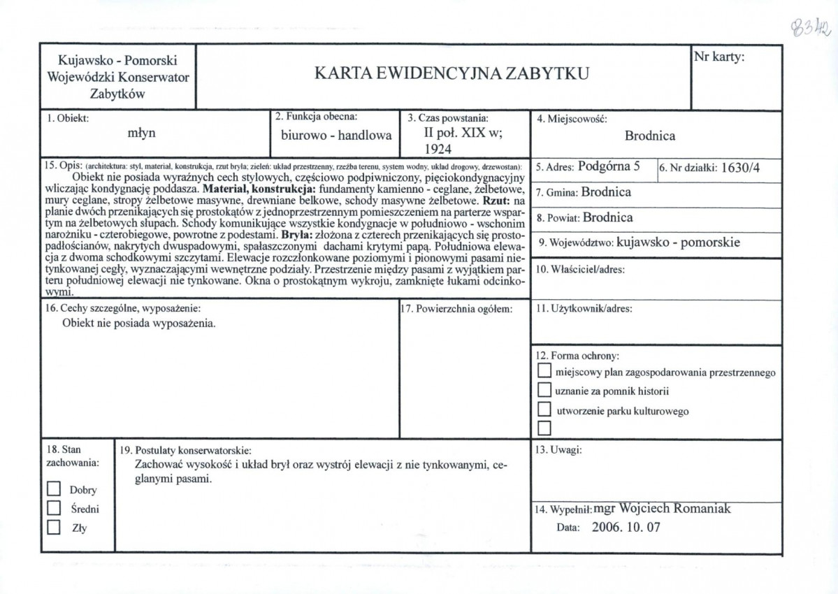 KEZN - Karta obiektu niewpisanego do rejestru, skan nr 1