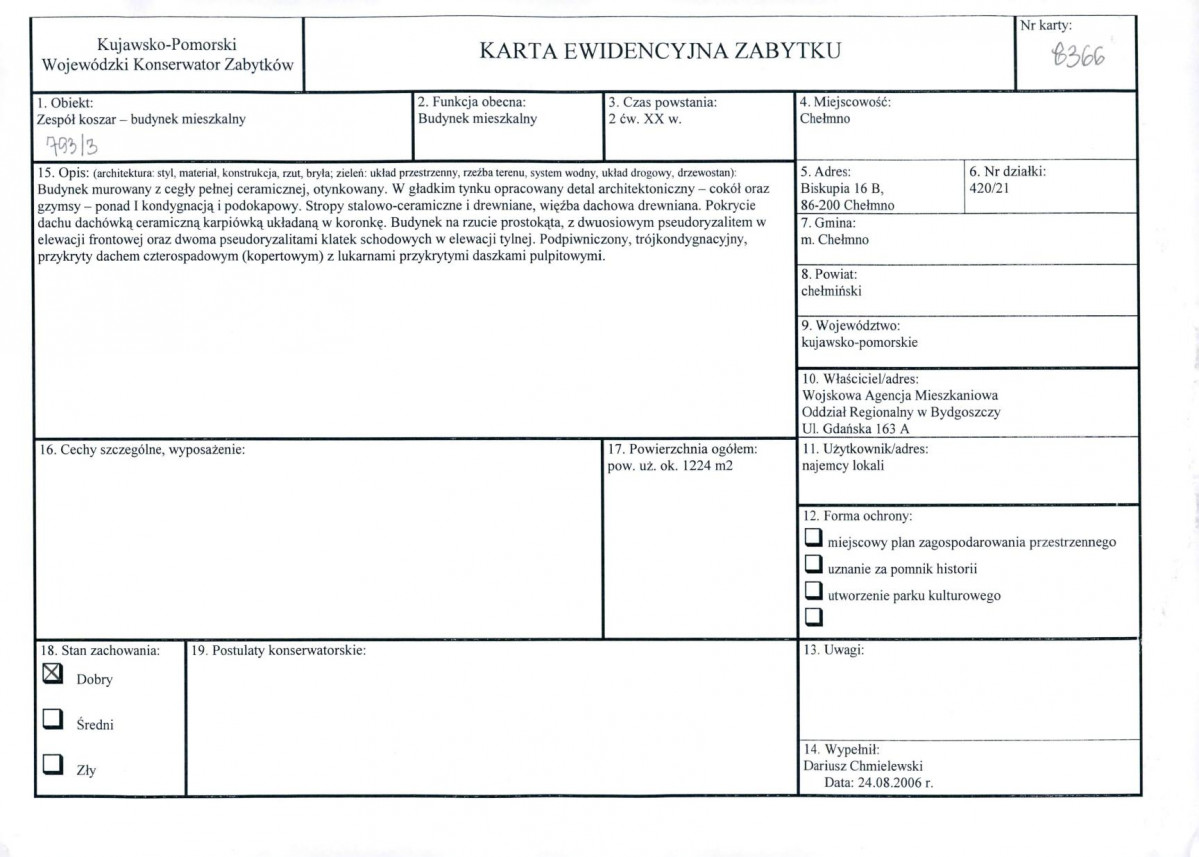 KEZN - Karta obiektu niewpisanego do rejestru, skan nr 1