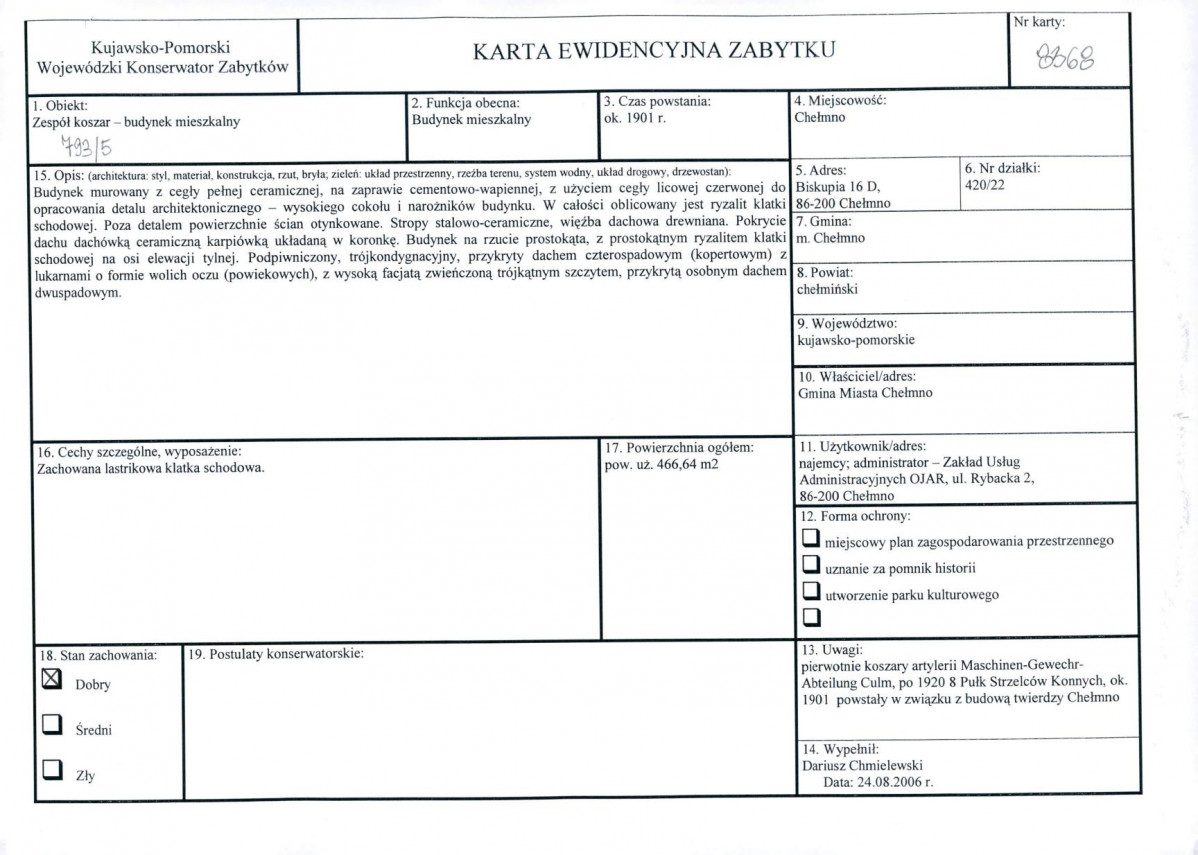 Karta obiektu niewpisanego do rejestru, skan nr 1