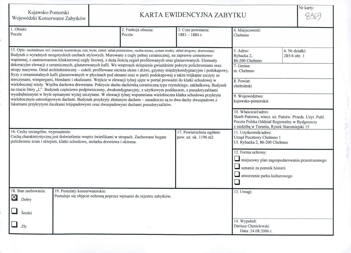 KEZN - Karta obiektu niewpisanego do rejestru, skan nr 1