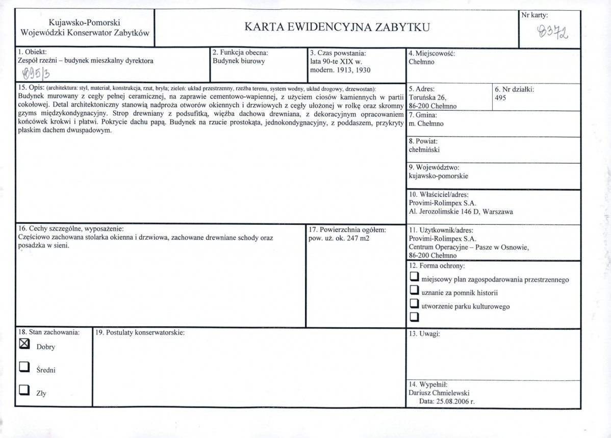 KEZN - Karta obiektu niewpisanego do rejestru, skan nr 1
