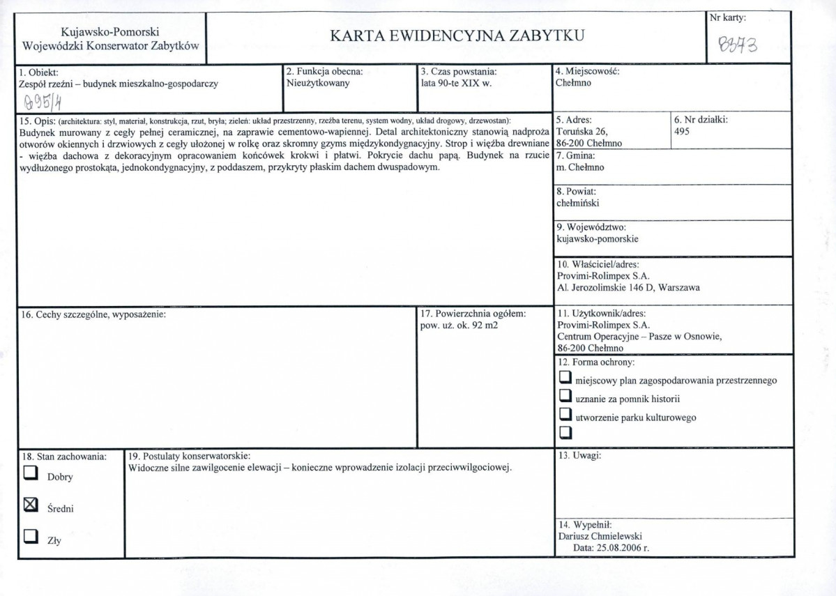 KEZN - Karta obiektu niewpisanego do rejestru, skan nr 1