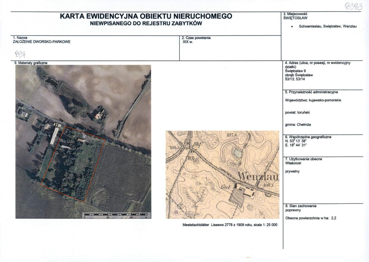 KEZN - Karta obiektu niewpisanego do rejestru, skan nr 1