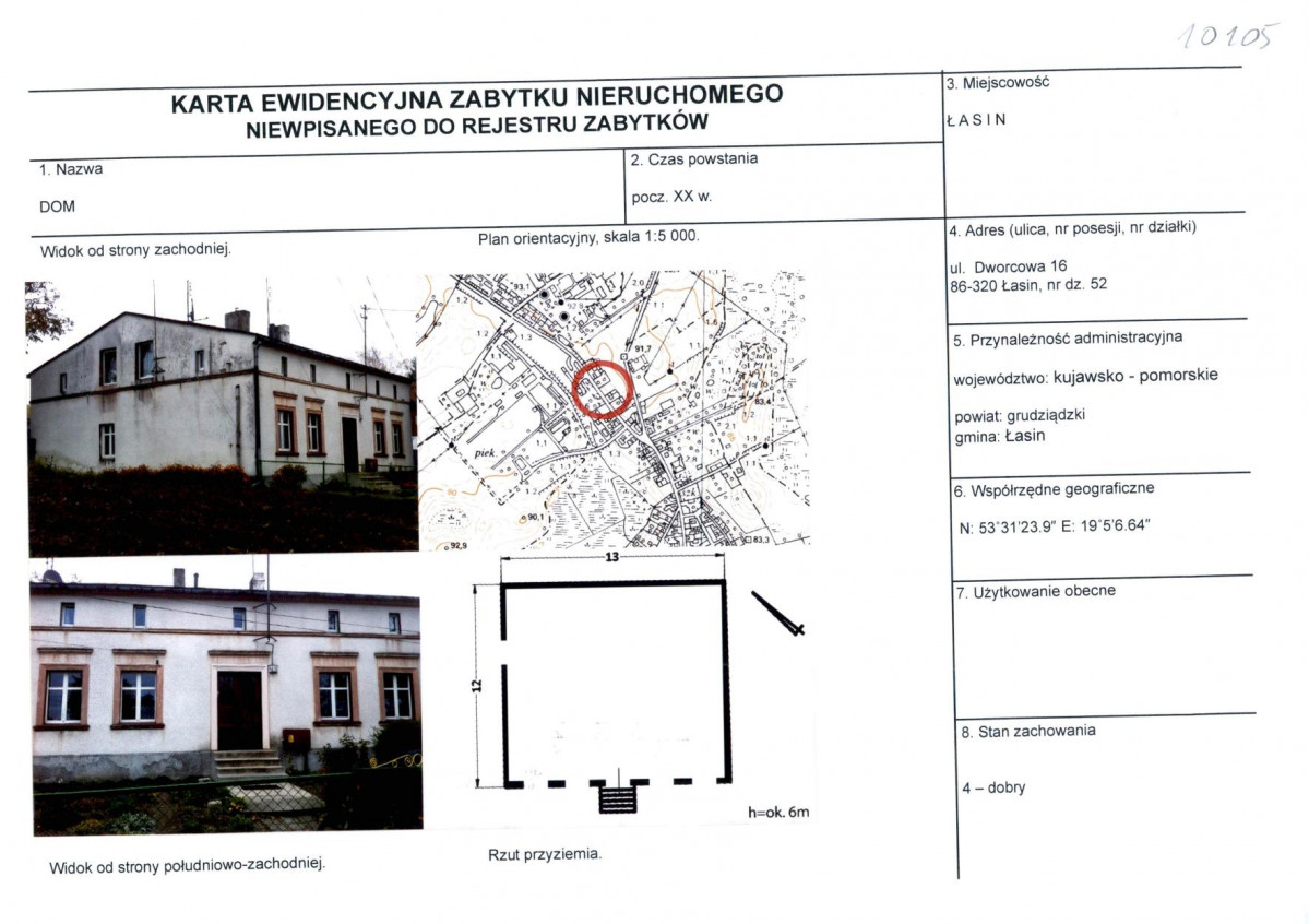 Karta obiektu niewpisanego do rejestru, skan nr 1