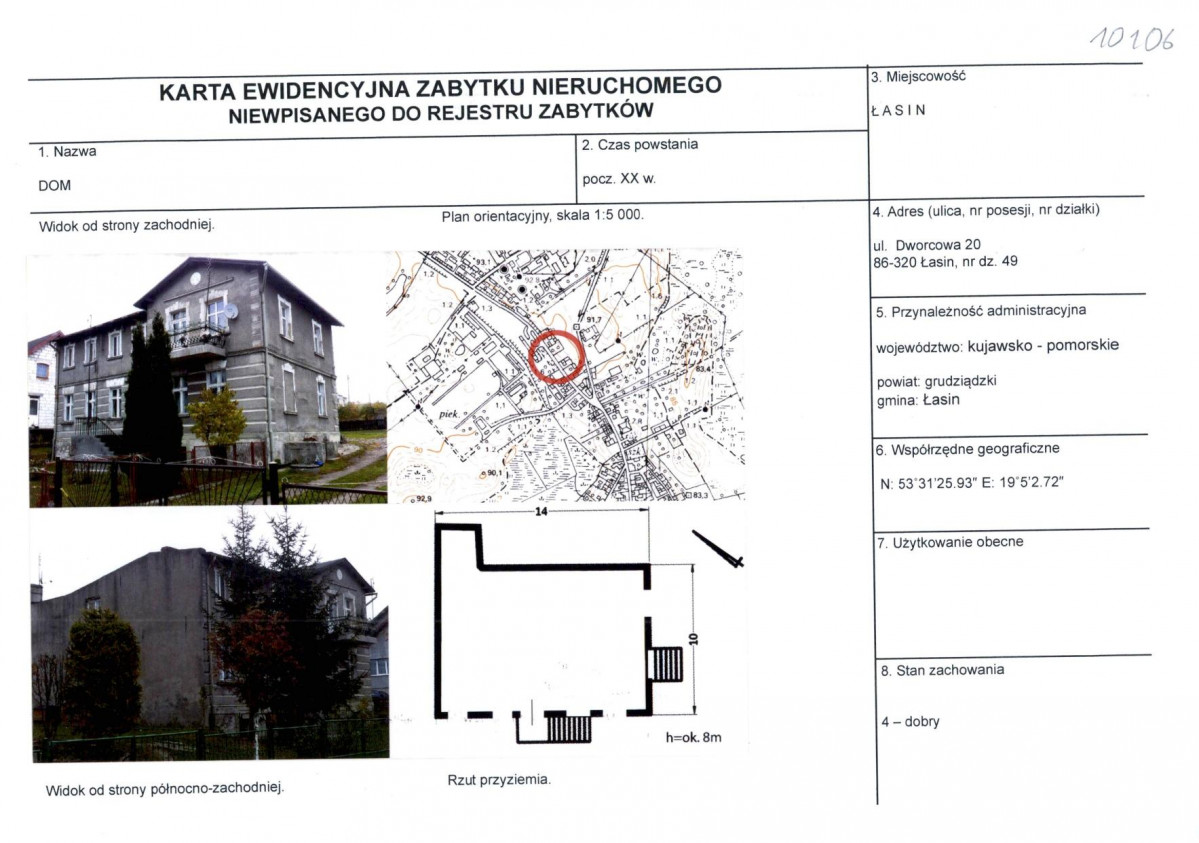 Karta obiektu niewpisanego do rejestru, skan nr 1