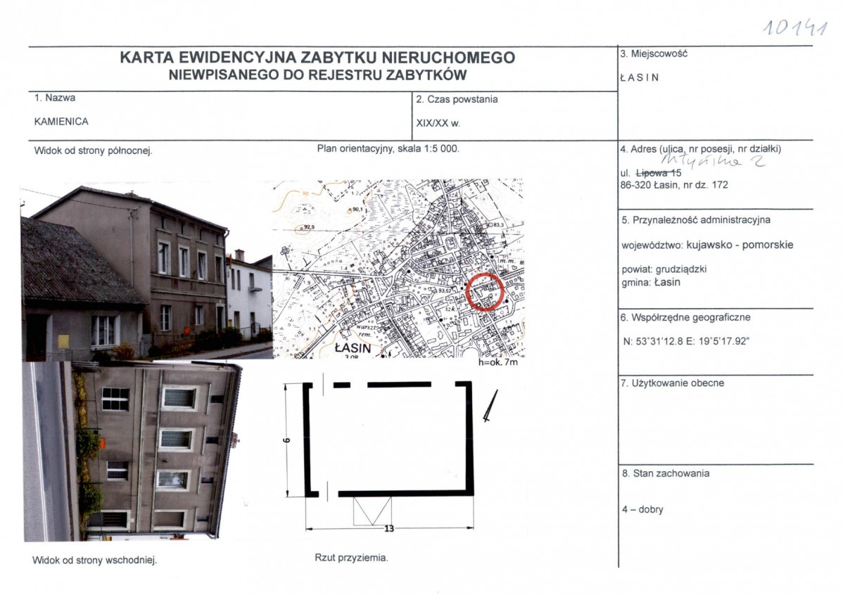 Karta obiektu niewpisanego do rejestru, skan nr 1